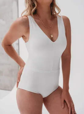 Plunge Front Bodysuit - White