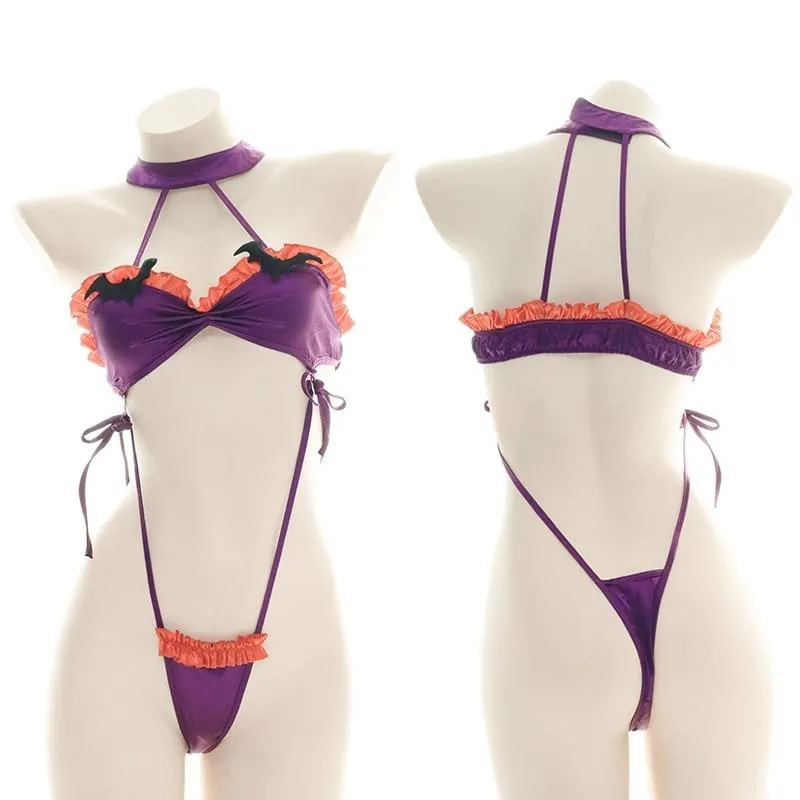 Ruffled Bat Halloween Monokini Set