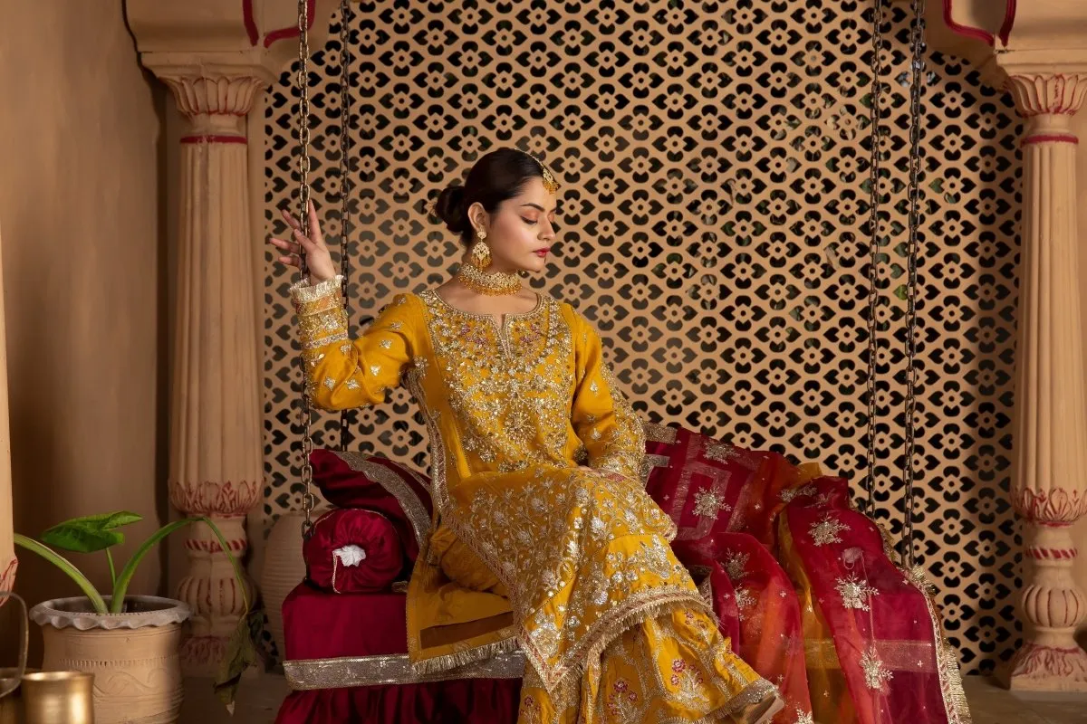 Sajni Embellished Organza Gharara Set for Mehndi Event - SAJ10