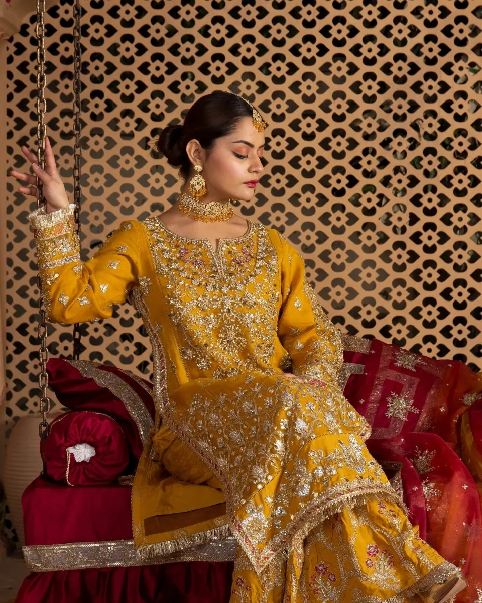 Sajni Embellished Organza Gharara Set for Mehndi Event - SAJ10