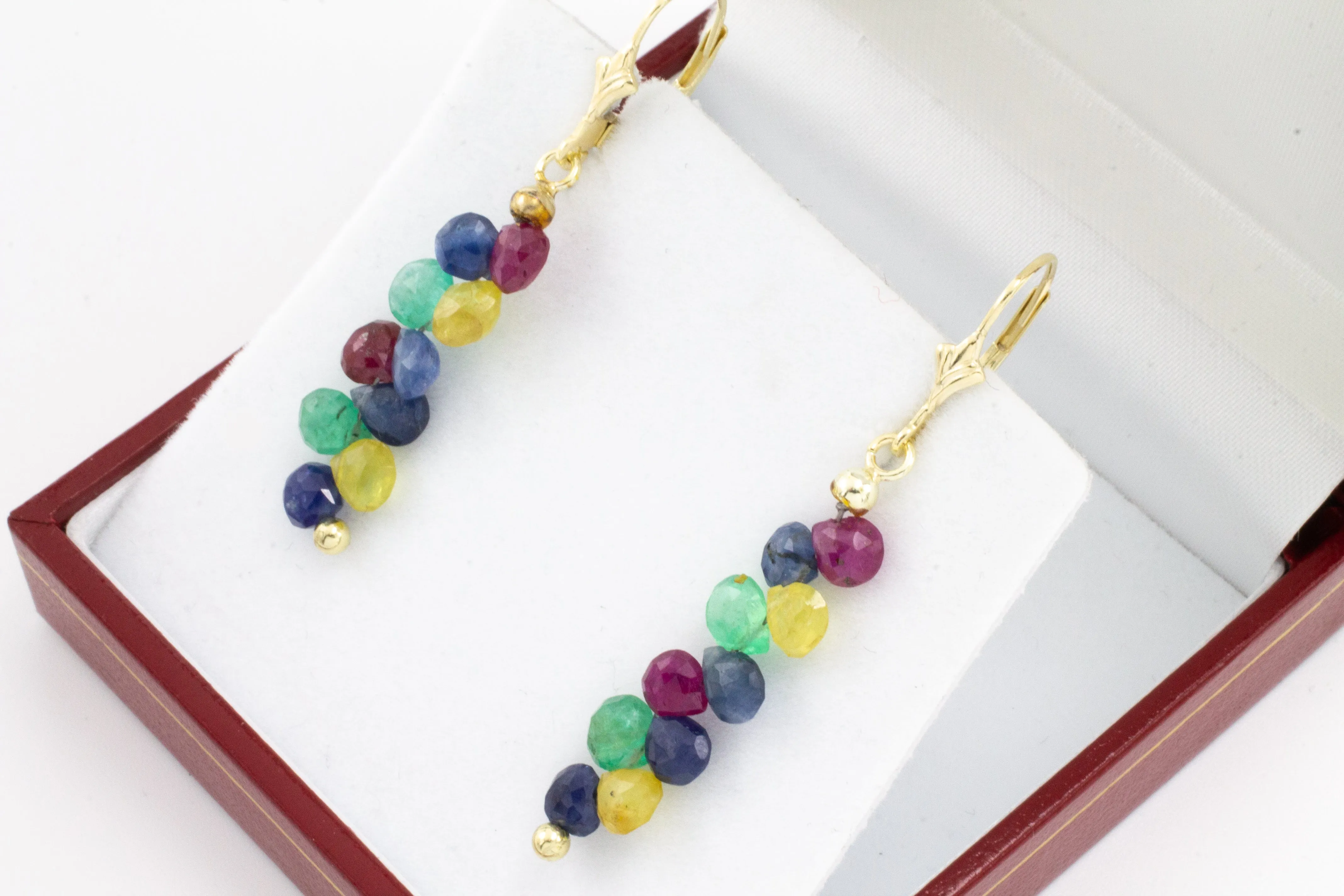 Sapphire, emerald and ruby pendant earrings