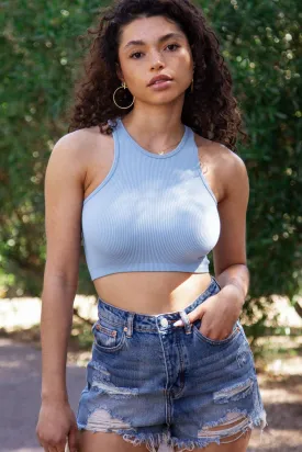 Sarah Light Blue Ribbed Crop Tank Top