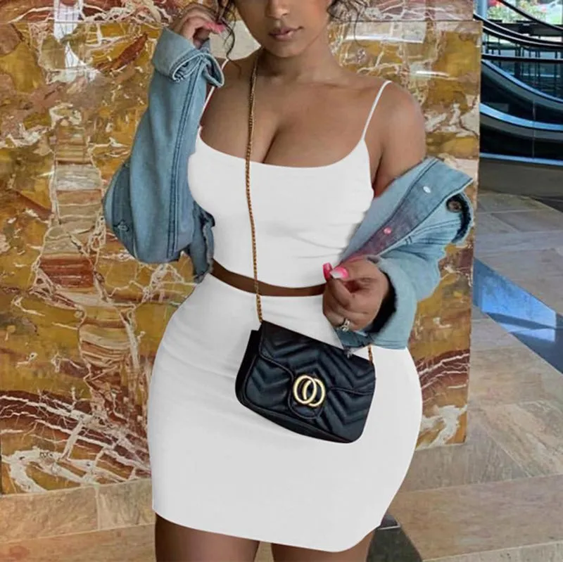 Scoop Neck Crop Top And Skirt Bodycon 2 Piece Skirt Dress