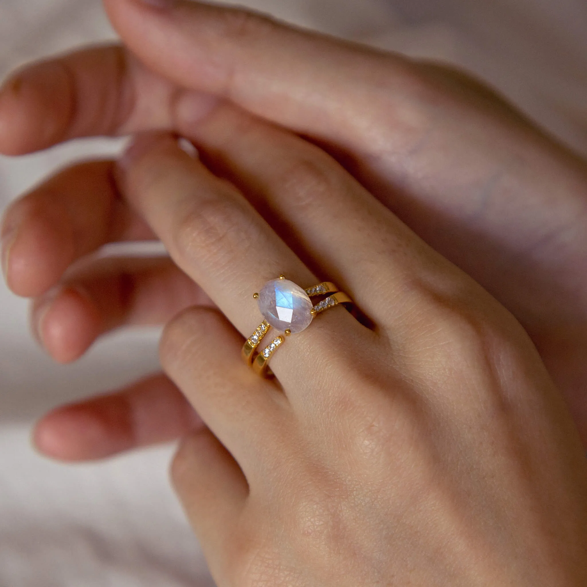 Silver Moonstone Ring Set - Serena & Hailey