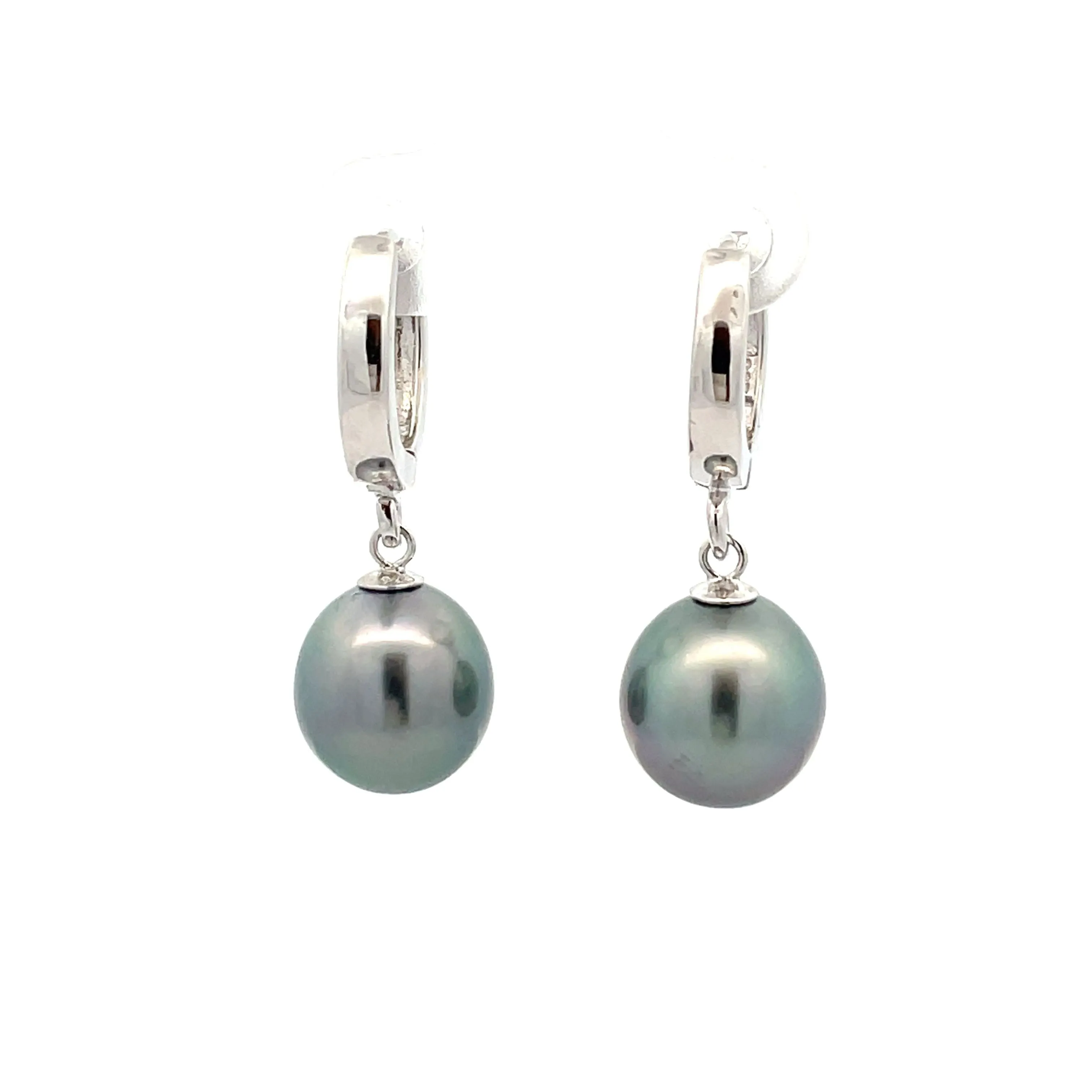 Sterling Silver Tahitian Cultured 10 -11mm Pearl Huggie Earrings