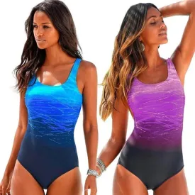 Summer Classic Women Swimwear Plus Size Gradient Cross Back One Piece Swimsuit