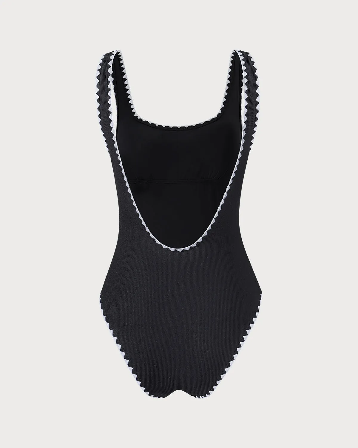 The Black Contrast Ribbed One-Piece Swimsuit