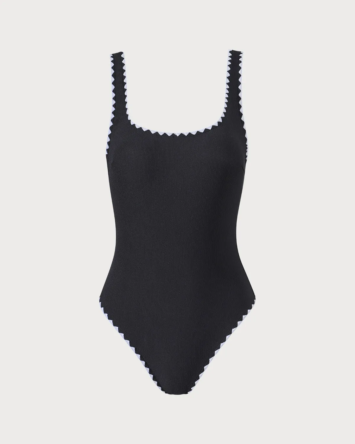 The Black Contrast Ribbed One-Piece Swimsuit