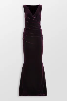 Velvet V Neck Evening Gown