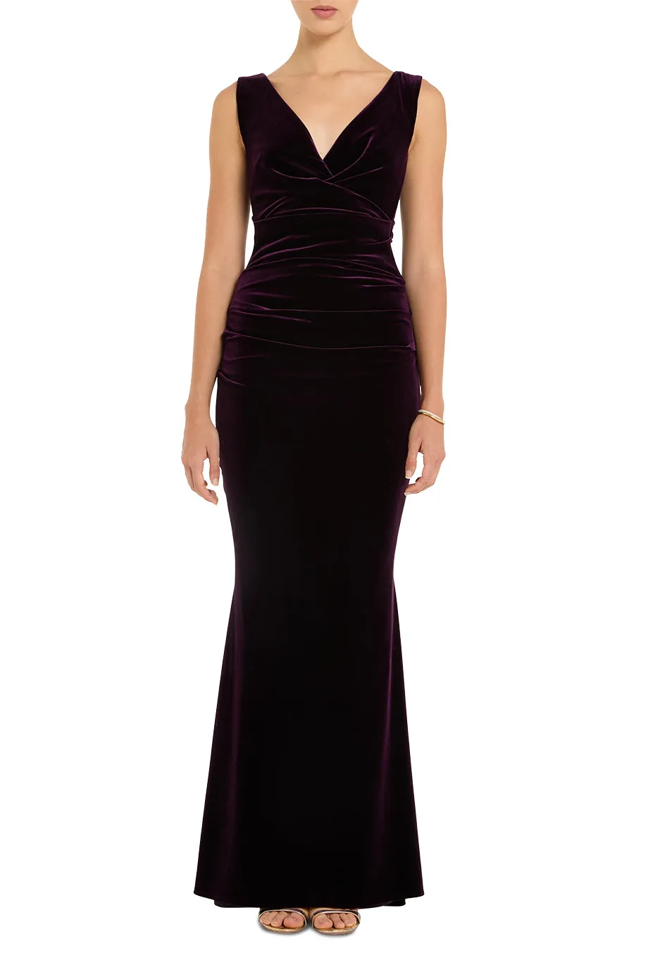 Velvet V Neck Evening Gown