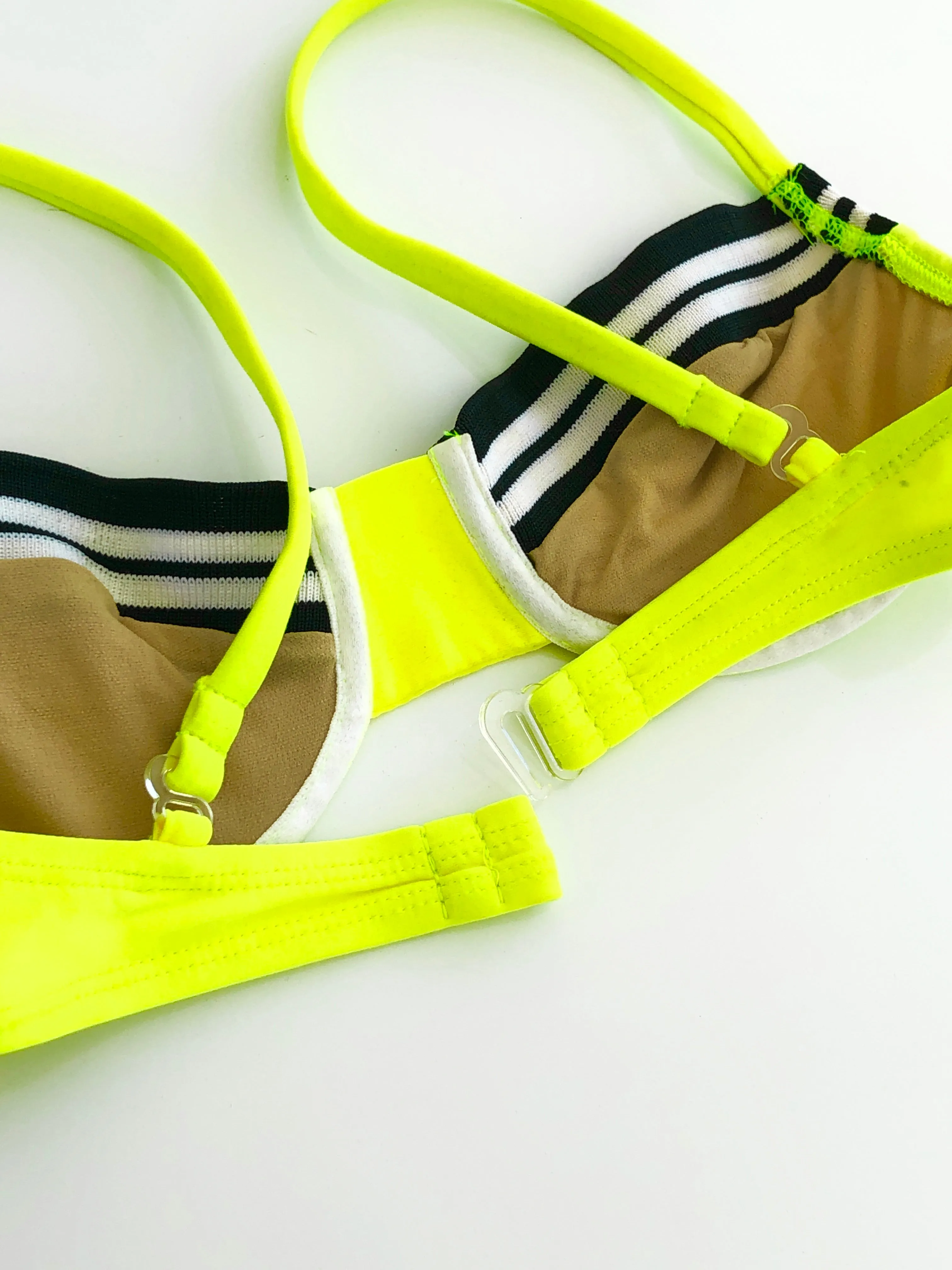 VINTAGE: Neon Yellow & Stripe Bikini