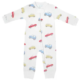 Watercolor Cars Printed Zipper Footie | Baby Boy