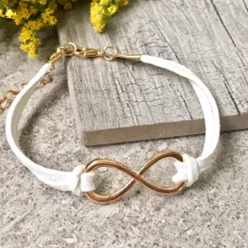 WHITE GENUINE SUEDE LEATHER INFINITY BRACELET / ETERNITY FRIENDSHIP BAND